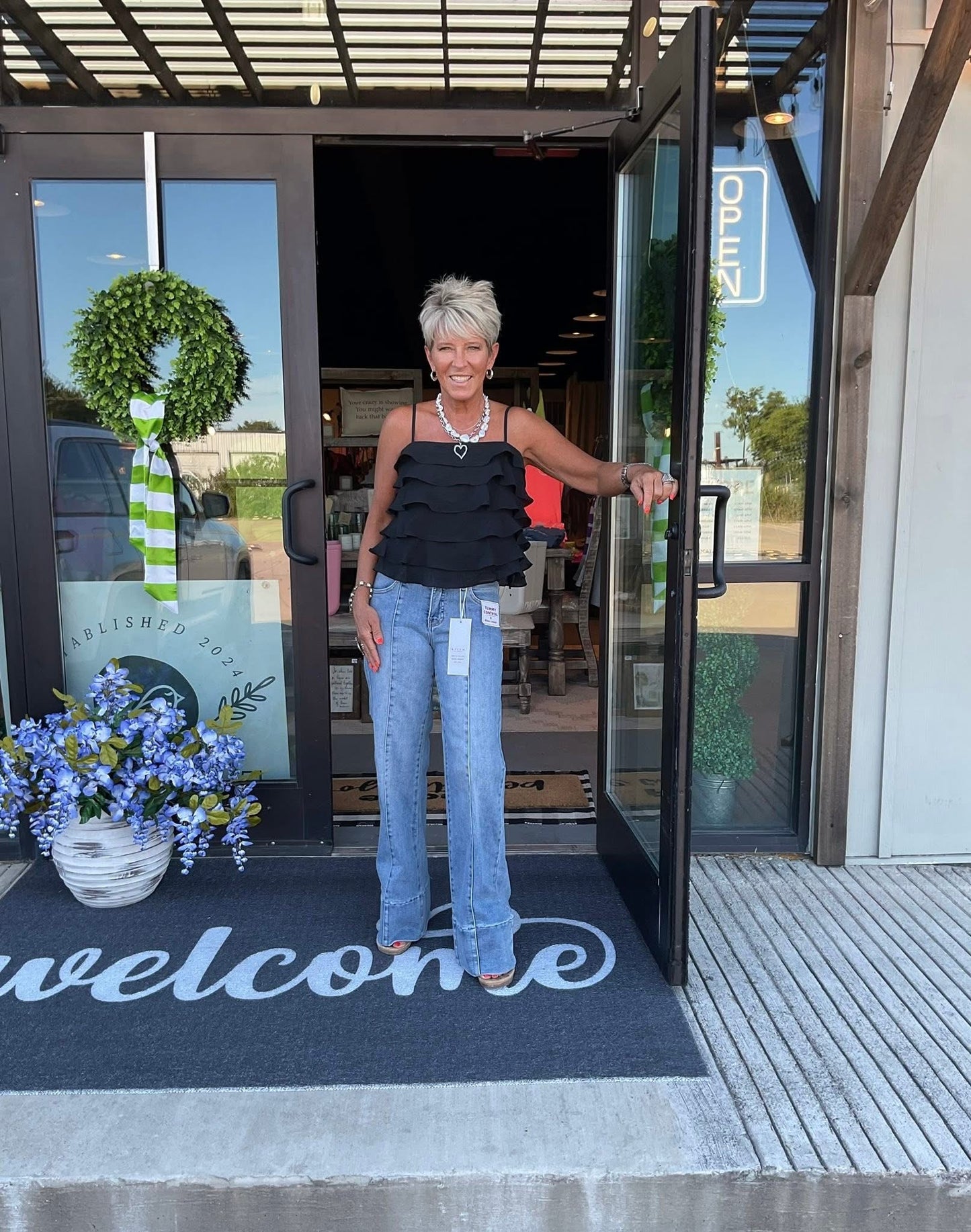 SB32 black tiered ruffle layered cami top