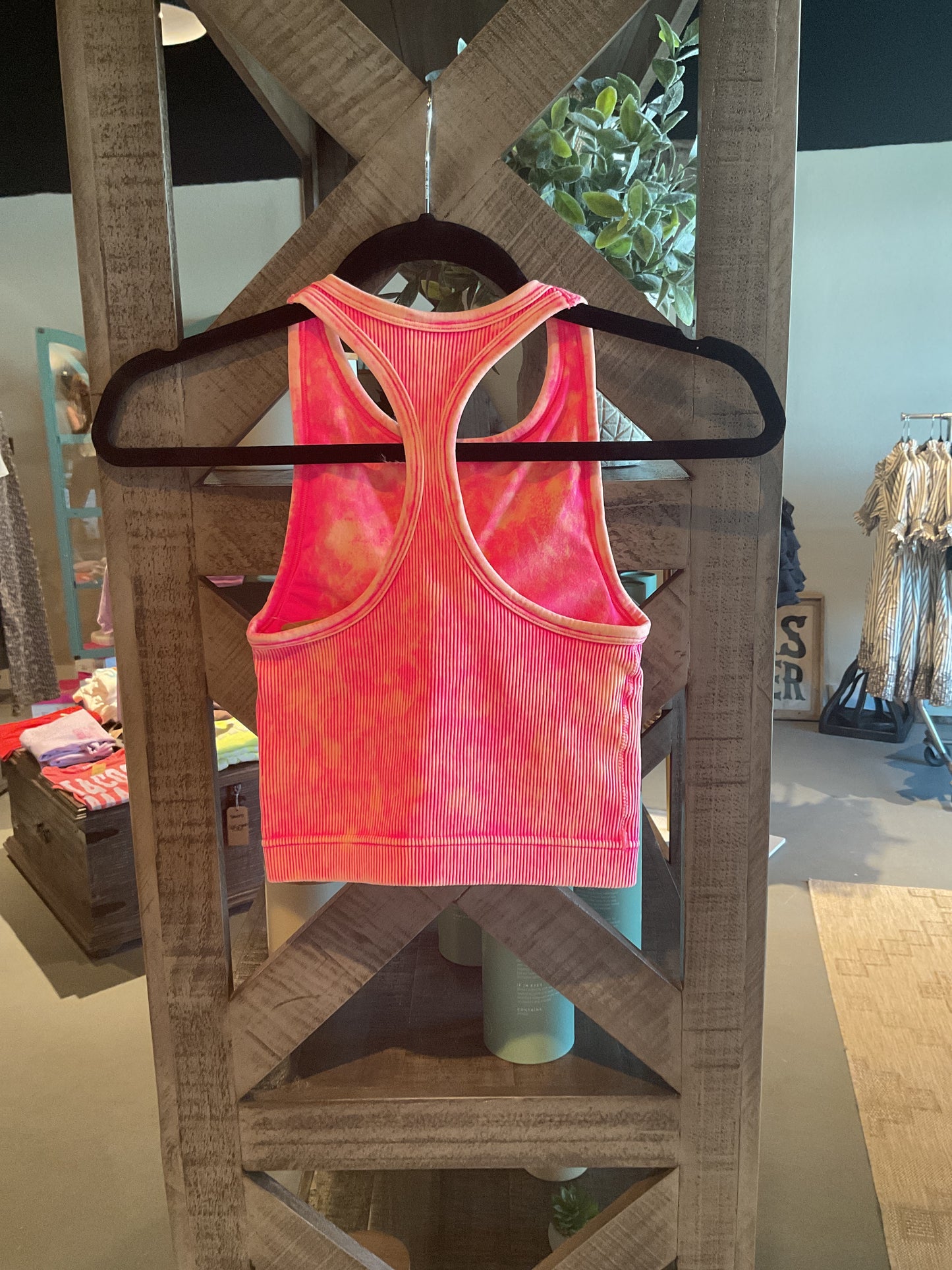 ZN57 Coral Fuchsia Ribbed Racerback Bralette Tank