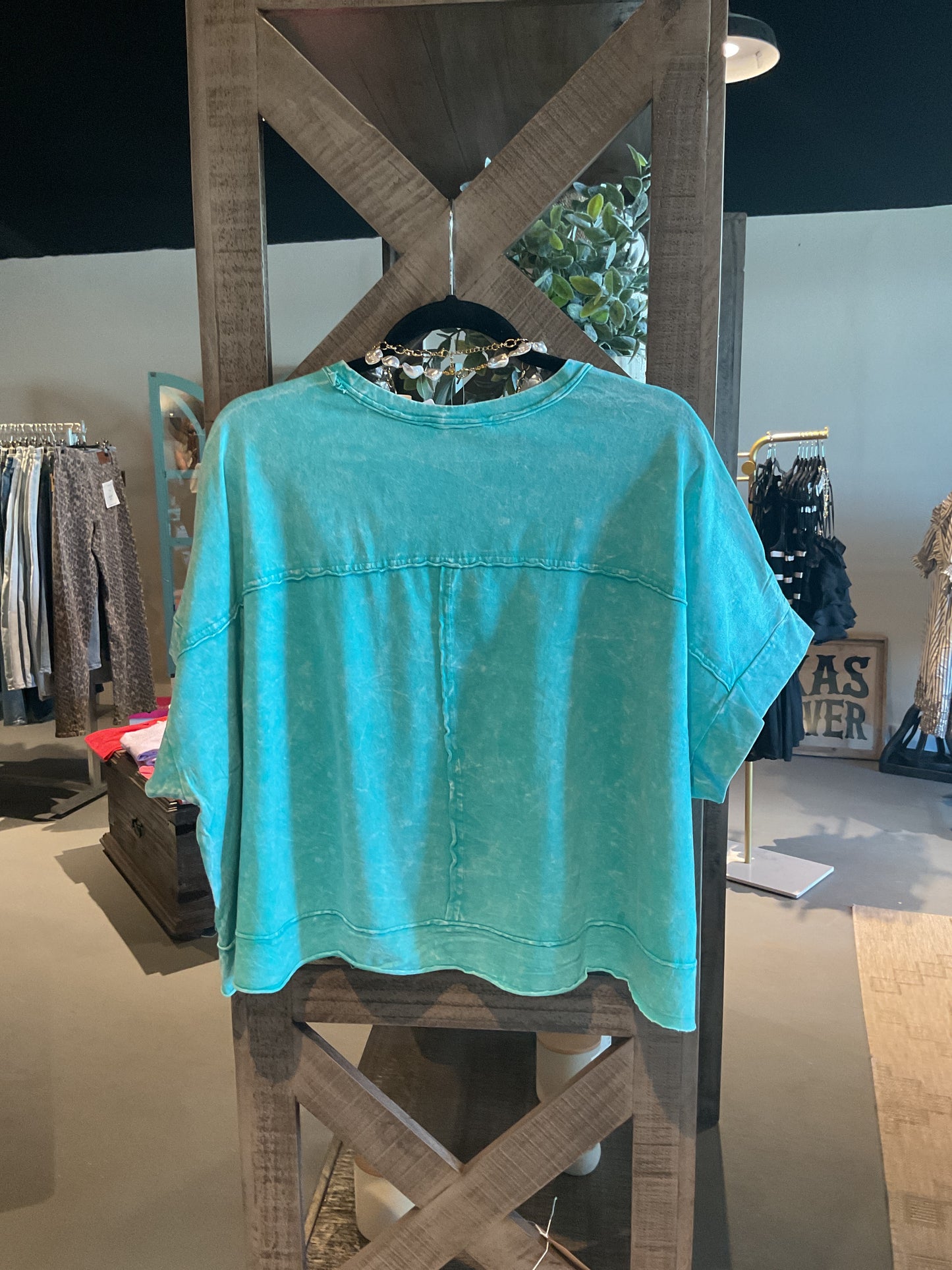 ZN54 Turquoise Halo Snow Washed Oversized Crop Box Tee
