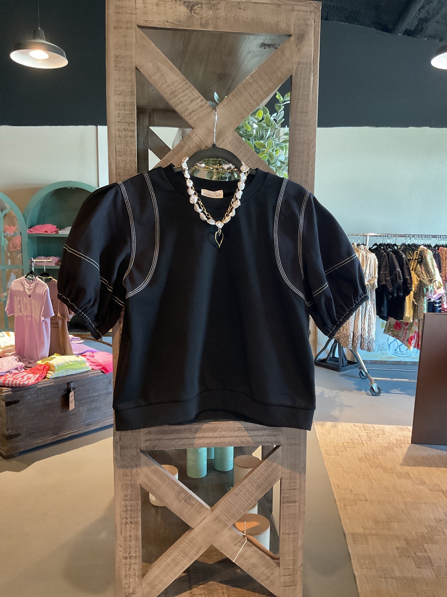 EN32 Black Top with Contrast Stitching