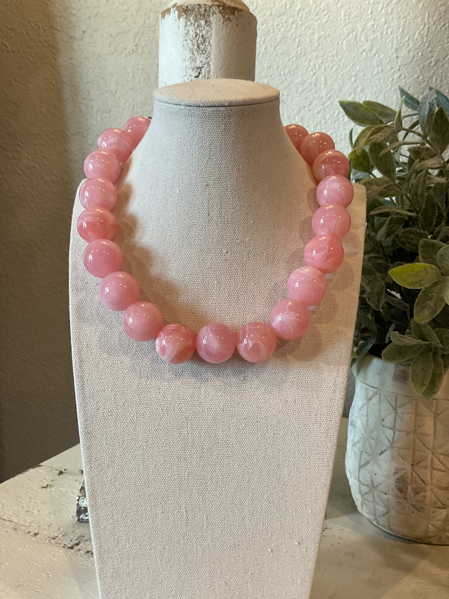 Pink Beaded Statement Necklace