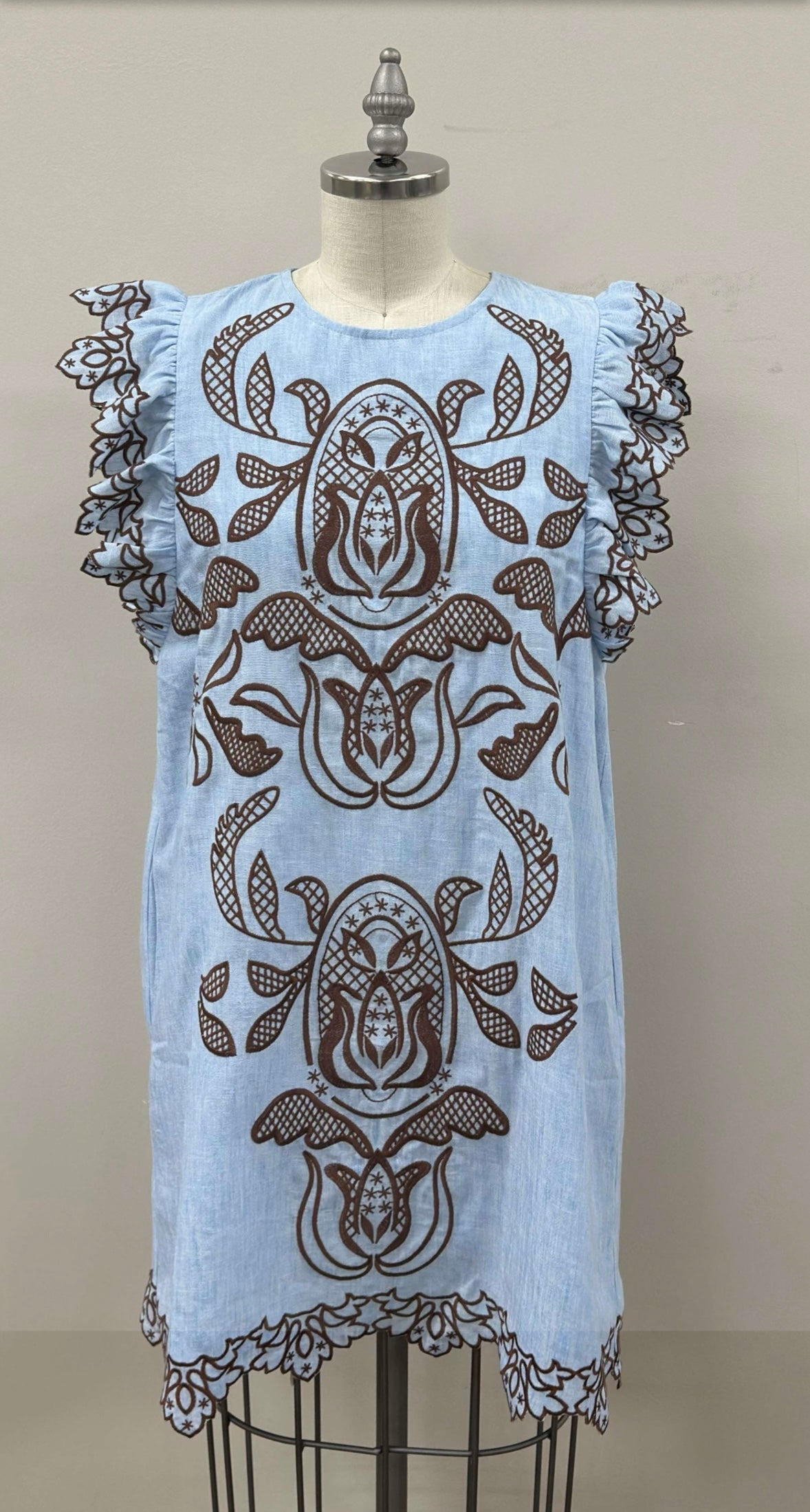 THML Flutter Sleeves Embroidery Detail Dress