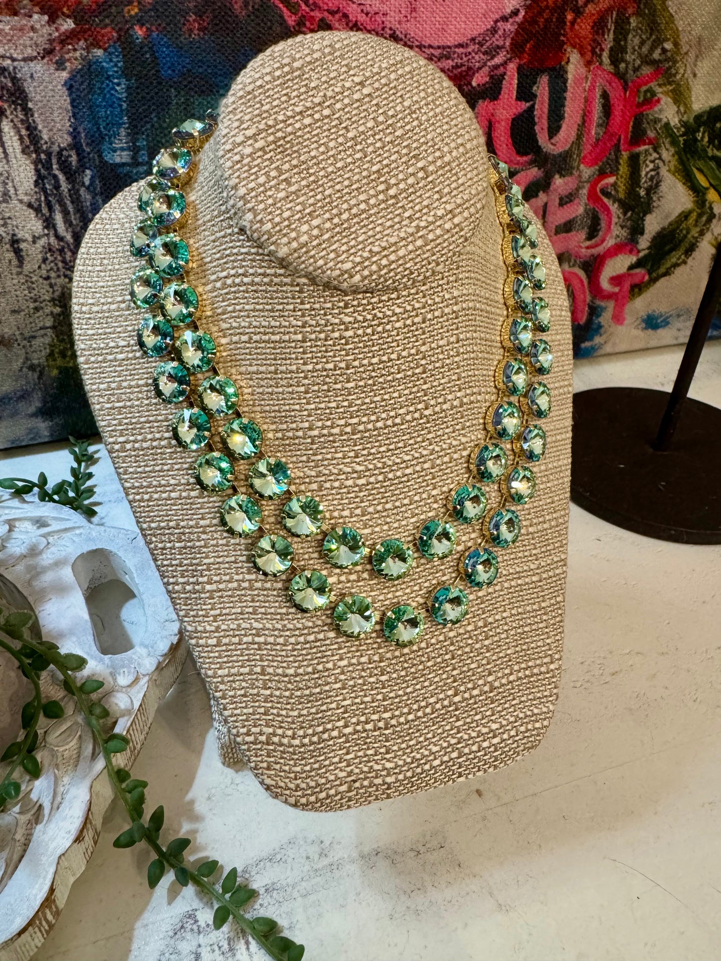 Minty Blue Crystal Magnetic Clasp Necklace