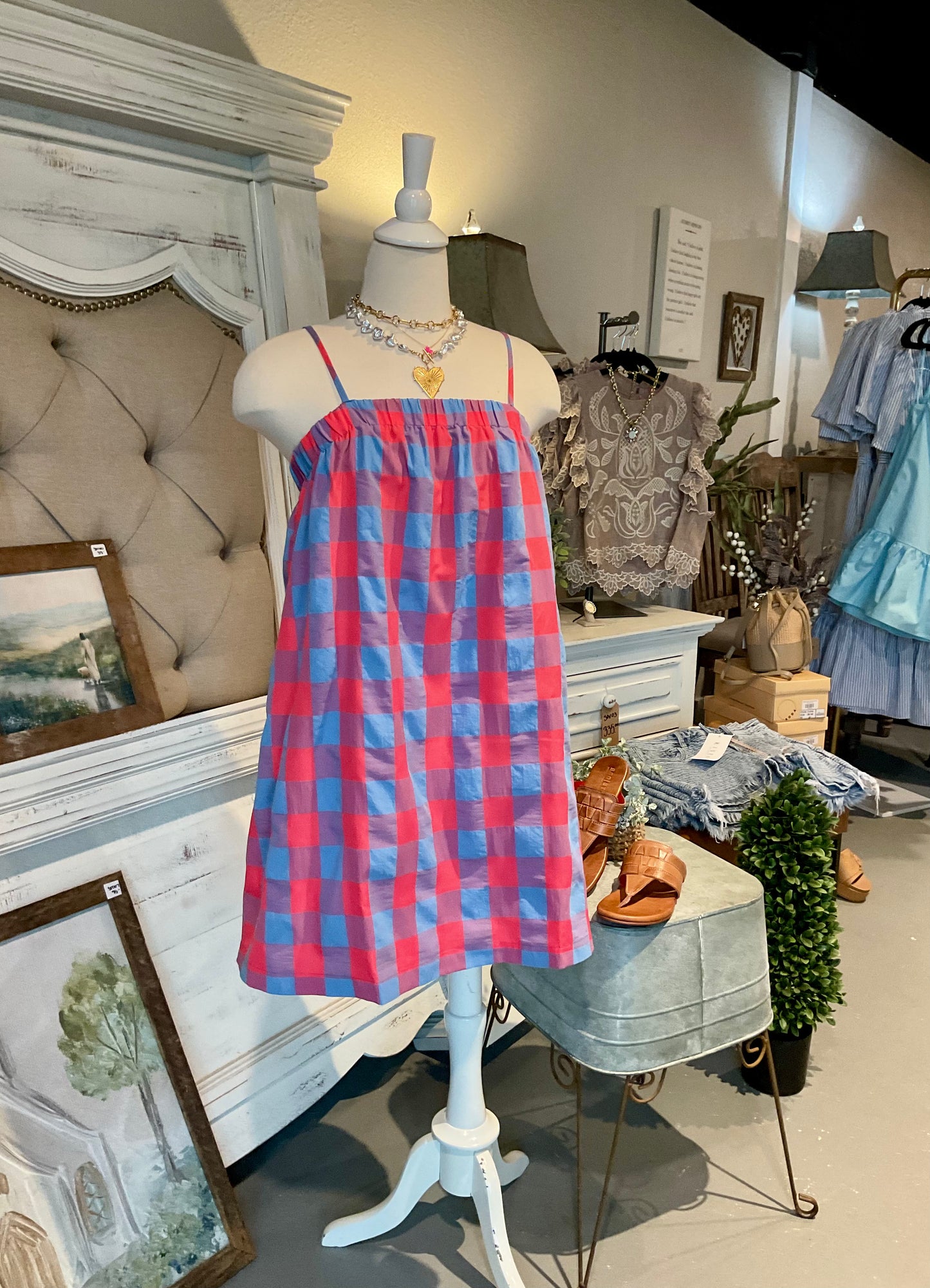 Cherry/Blue Plaid MinimDress w/ Adjustable Straps
