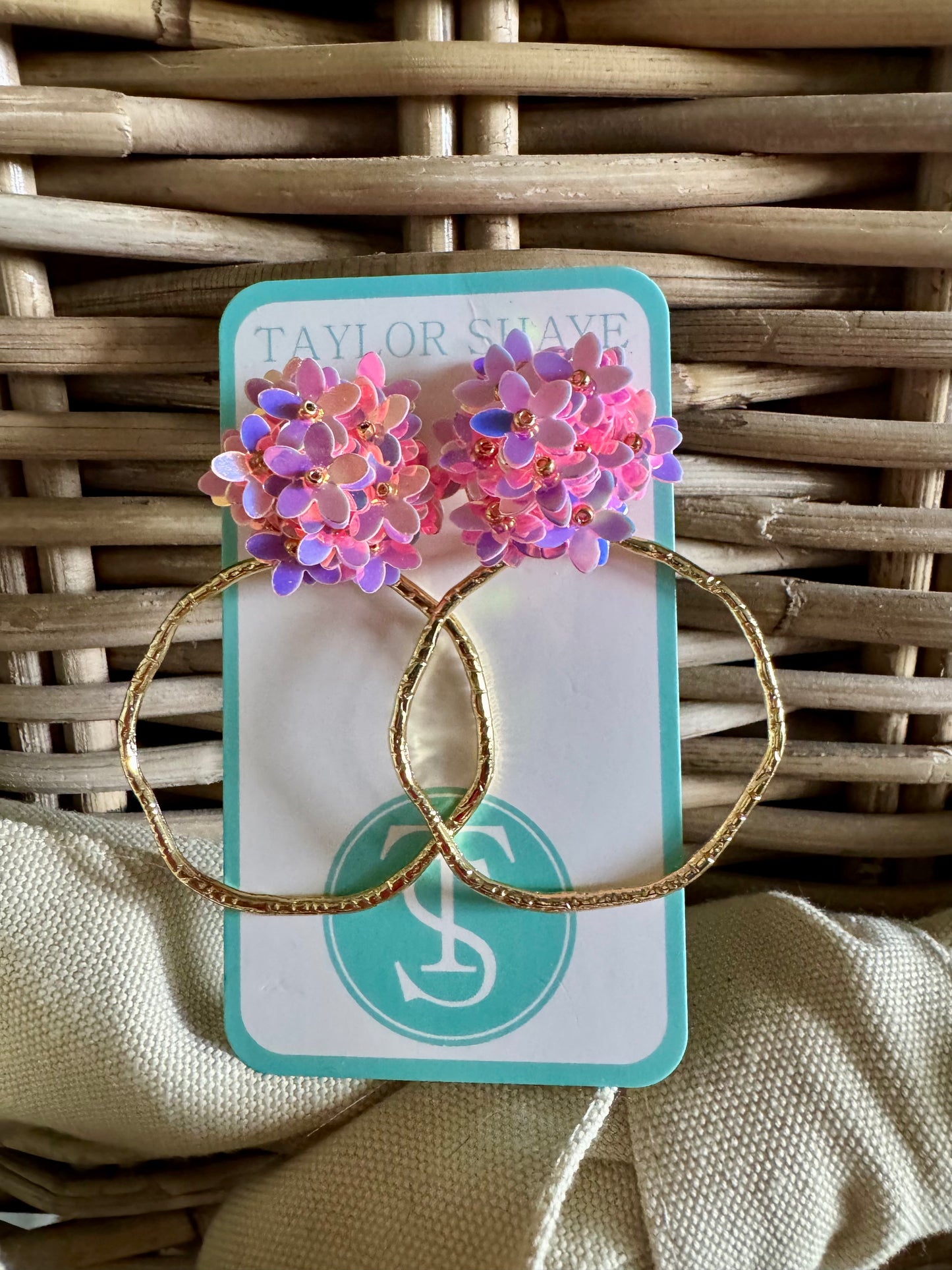 Iridescent Flower Hoops in Pink