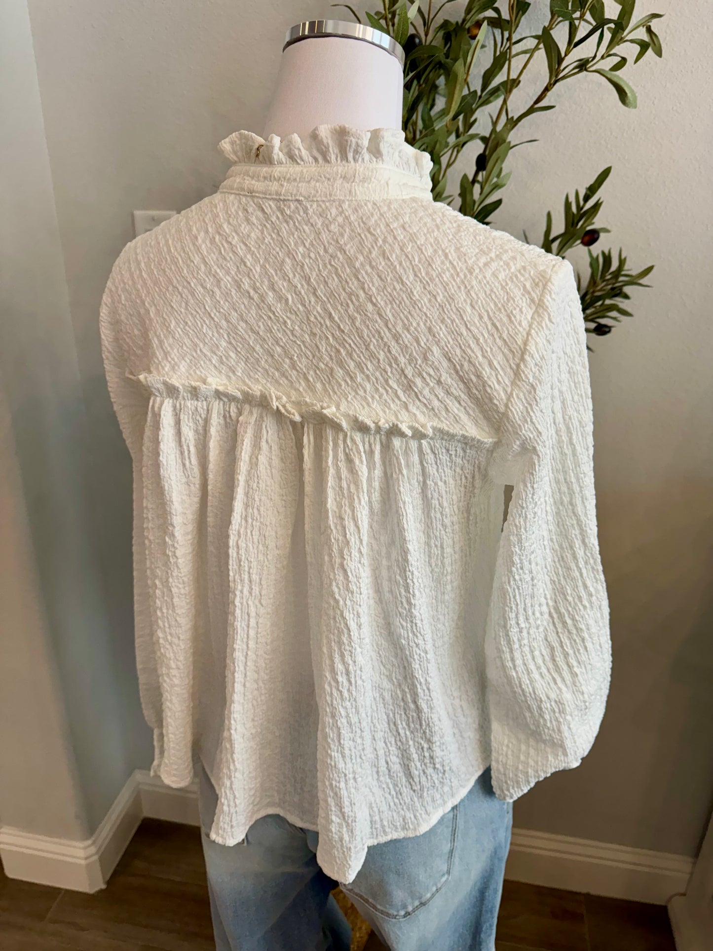 White Textured Button Down Shirt