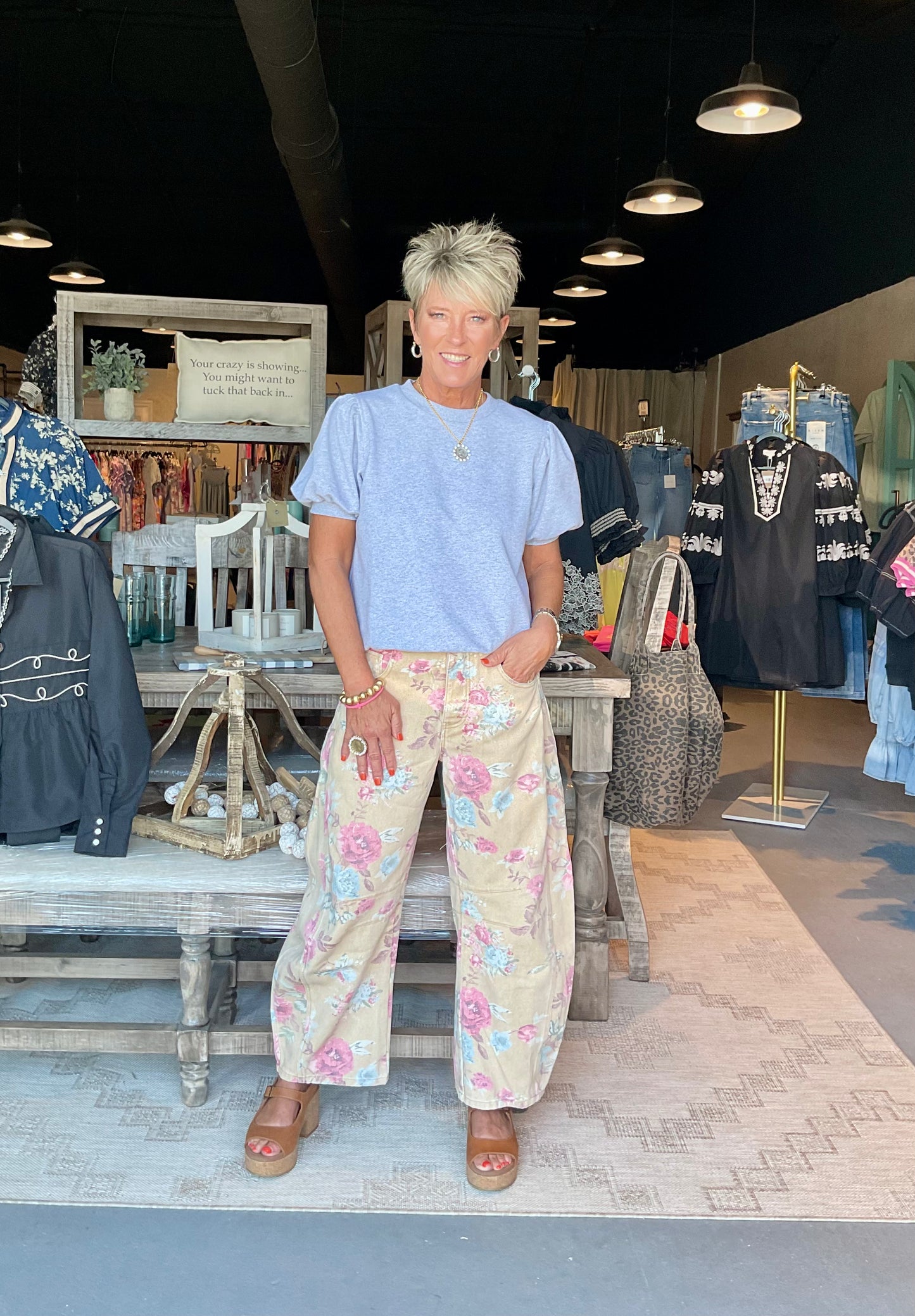 EE25 Rose Garden Floral Print Barrel Pants