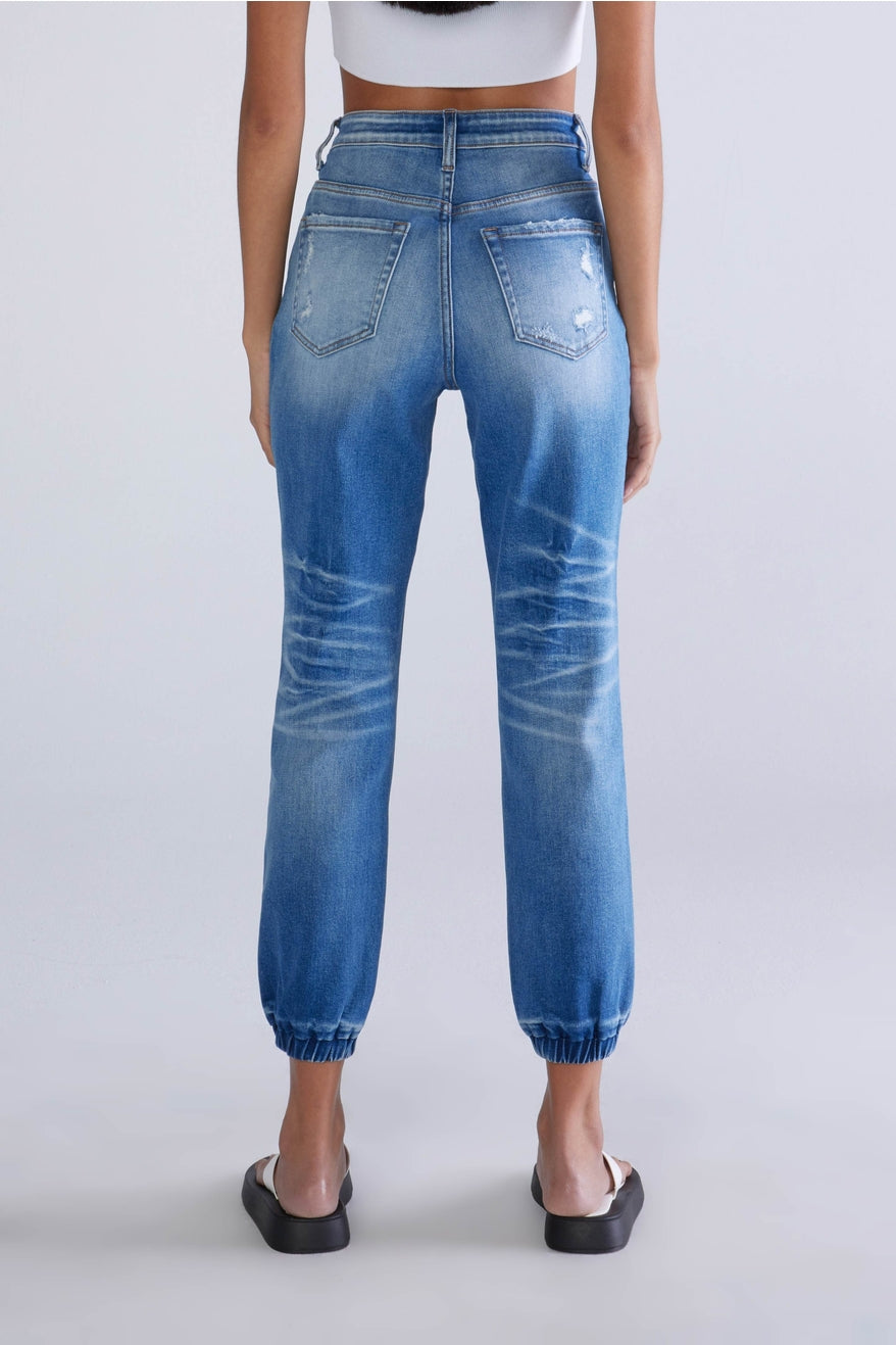 Medium High Rise Distress Jogger Jean