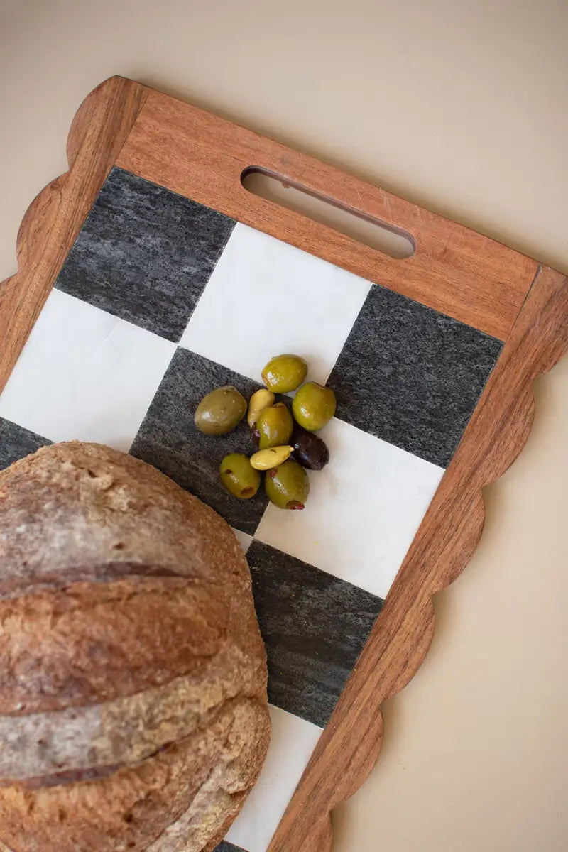 Acacia Wood & Marble Checkered Serving Board
