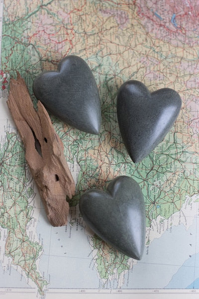 Dark Grey Hand-Carved Stone Heart