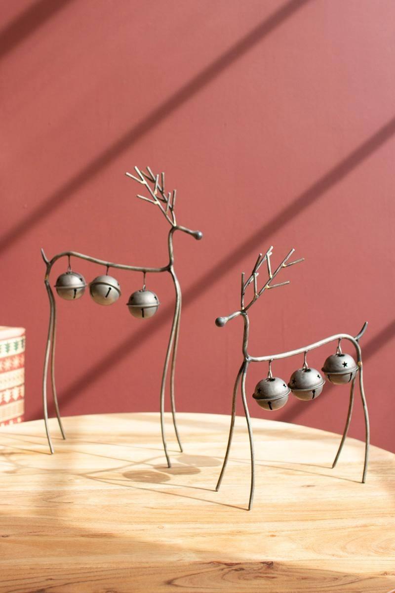 Set of Two Wire Reindeer with Bells