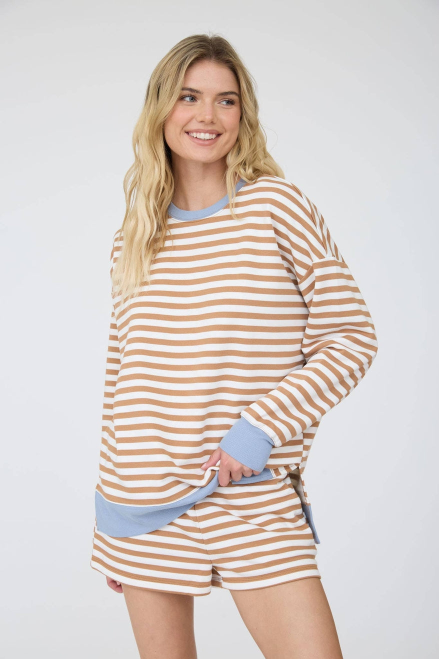 Khaki/Blue Striped Set