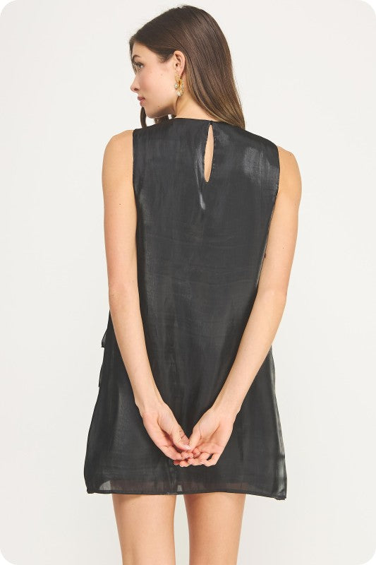 Tiered Sleeveless Satin Mini Dress