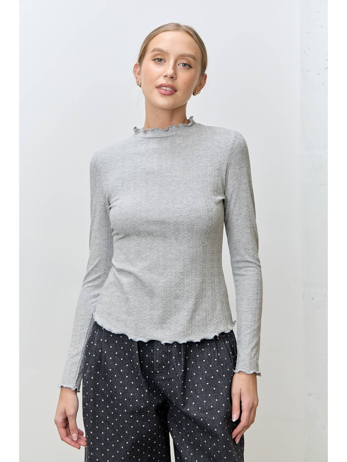 Grey Mock Neck Long Sleeve Top