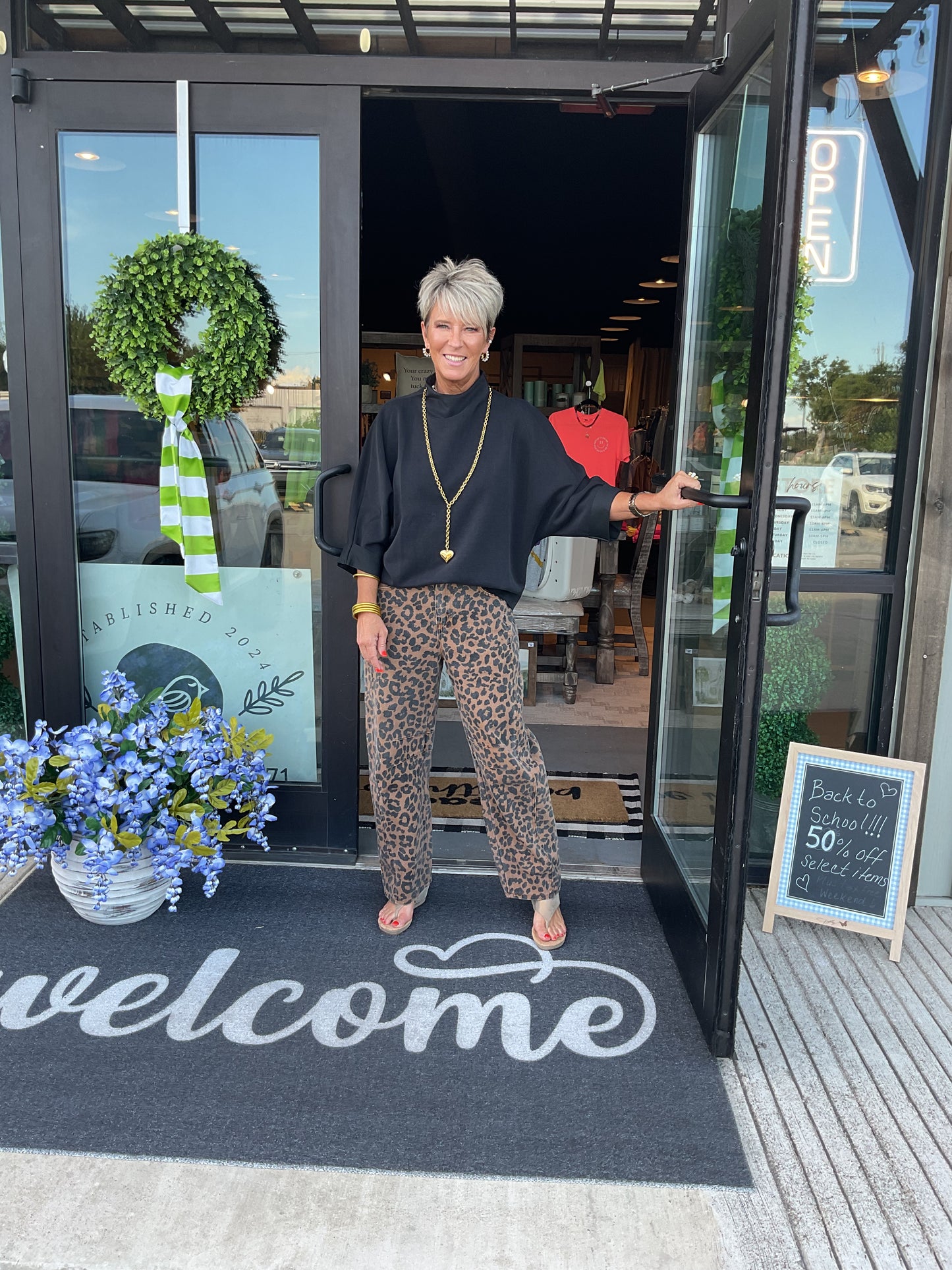 EN33 Leopard Print Barrel Jeans