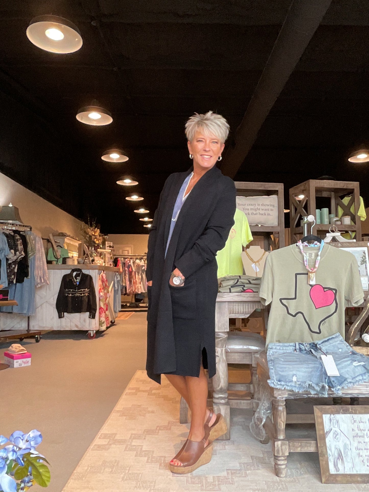 PN06 Long Black Open Knitted Cardigan