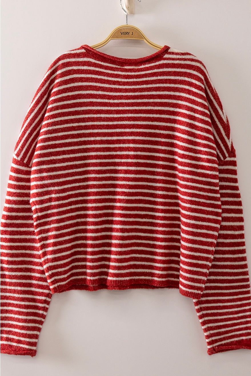Red Button Down Stripe Sweater