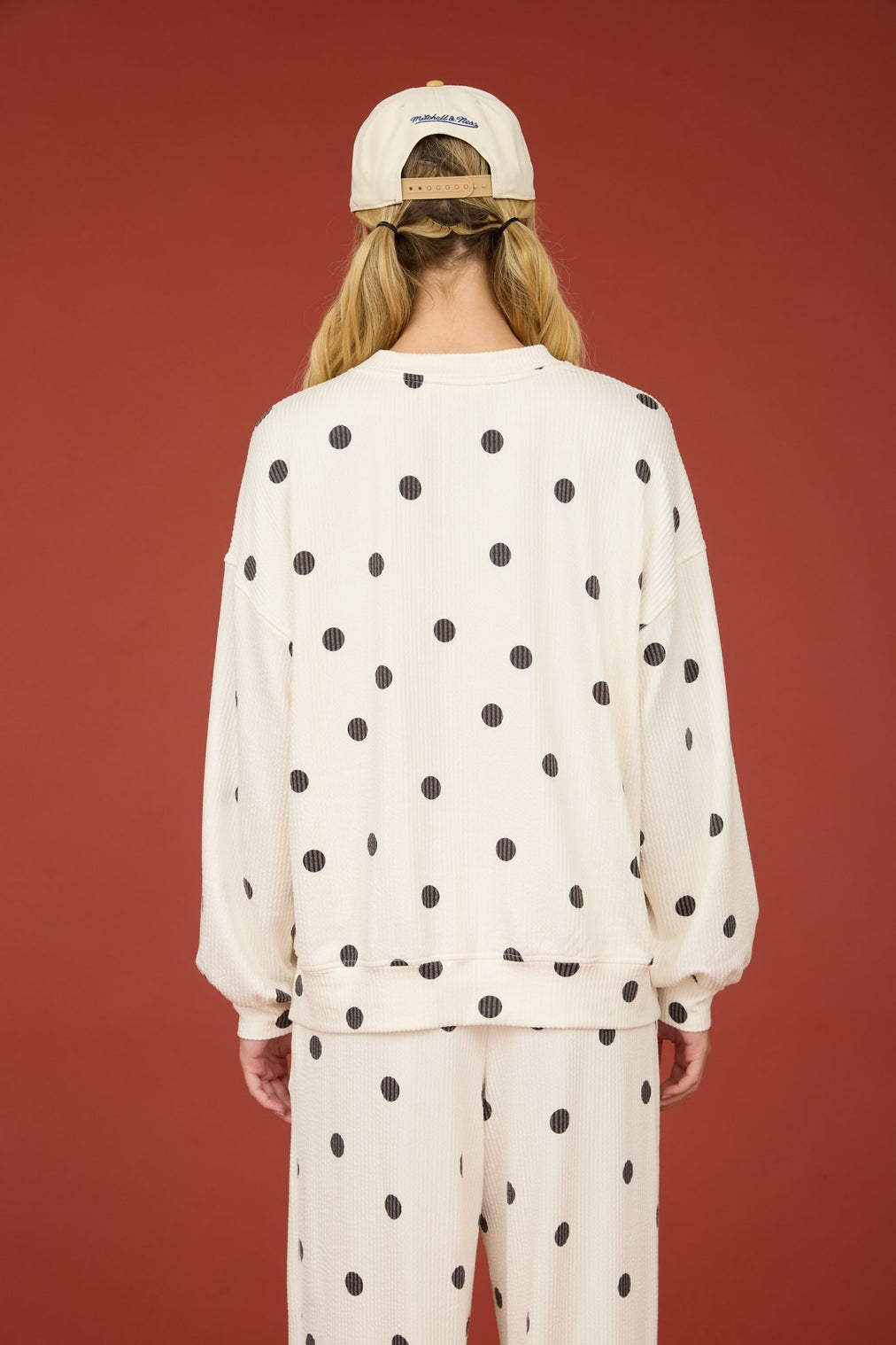 Ivory Polka Dot Textured Long Sleeve Crew Knit Top