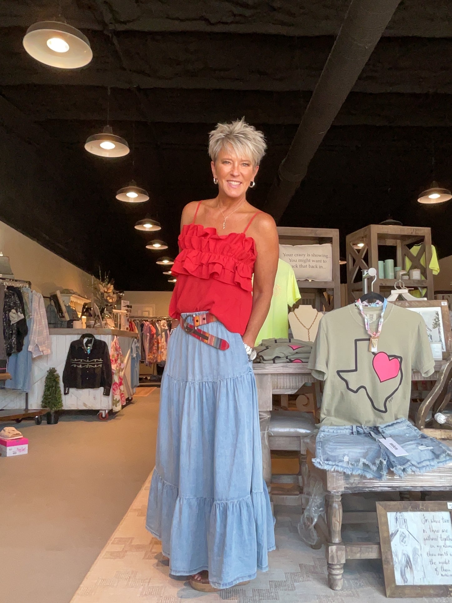 EE22 Denim Snow Washed Elastic Waist Maxi Skirt