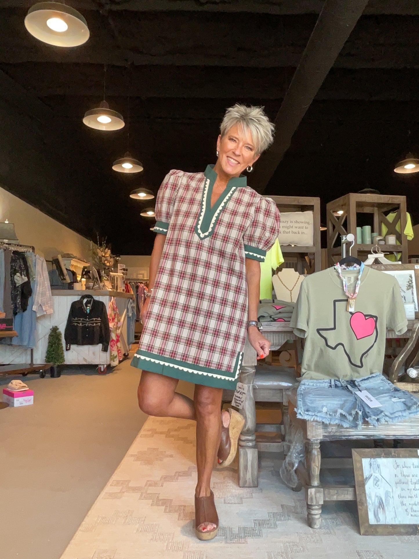 EN41 Tartan Plaid Dress with Green Trim