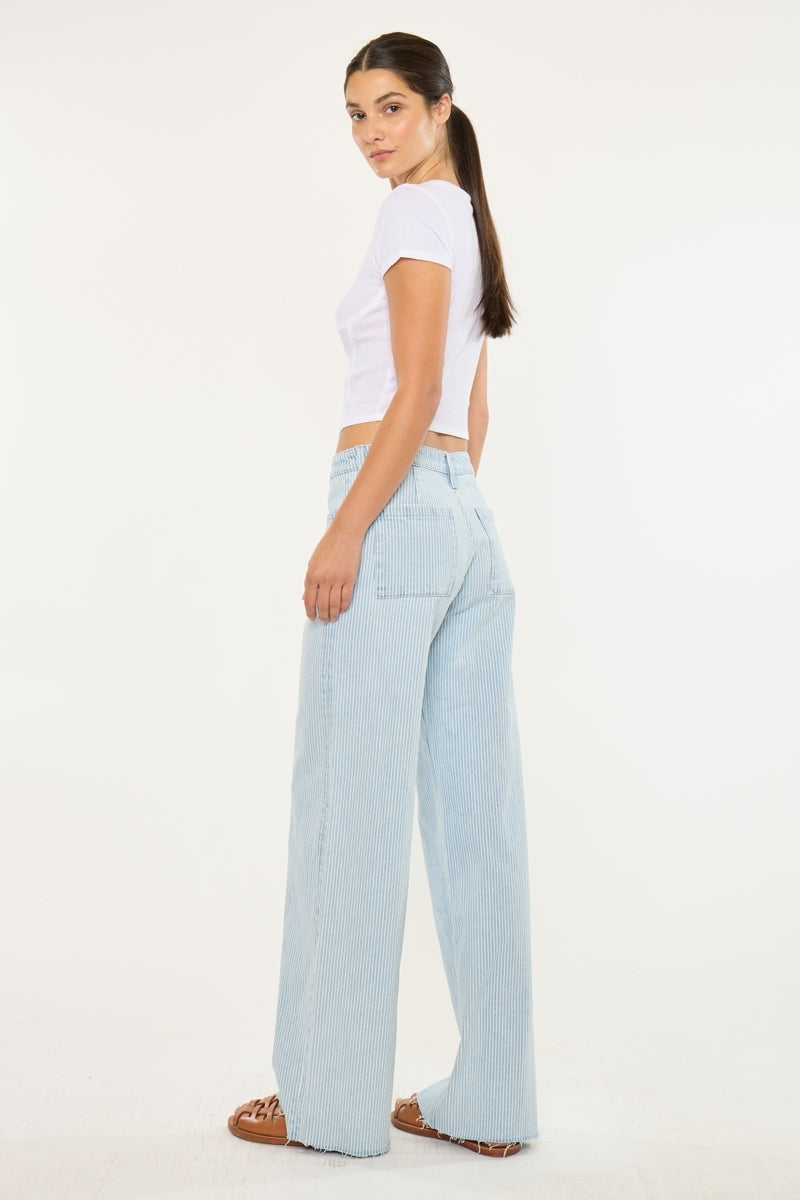 Striped Wide Leg High Rise Jeans by KanCan