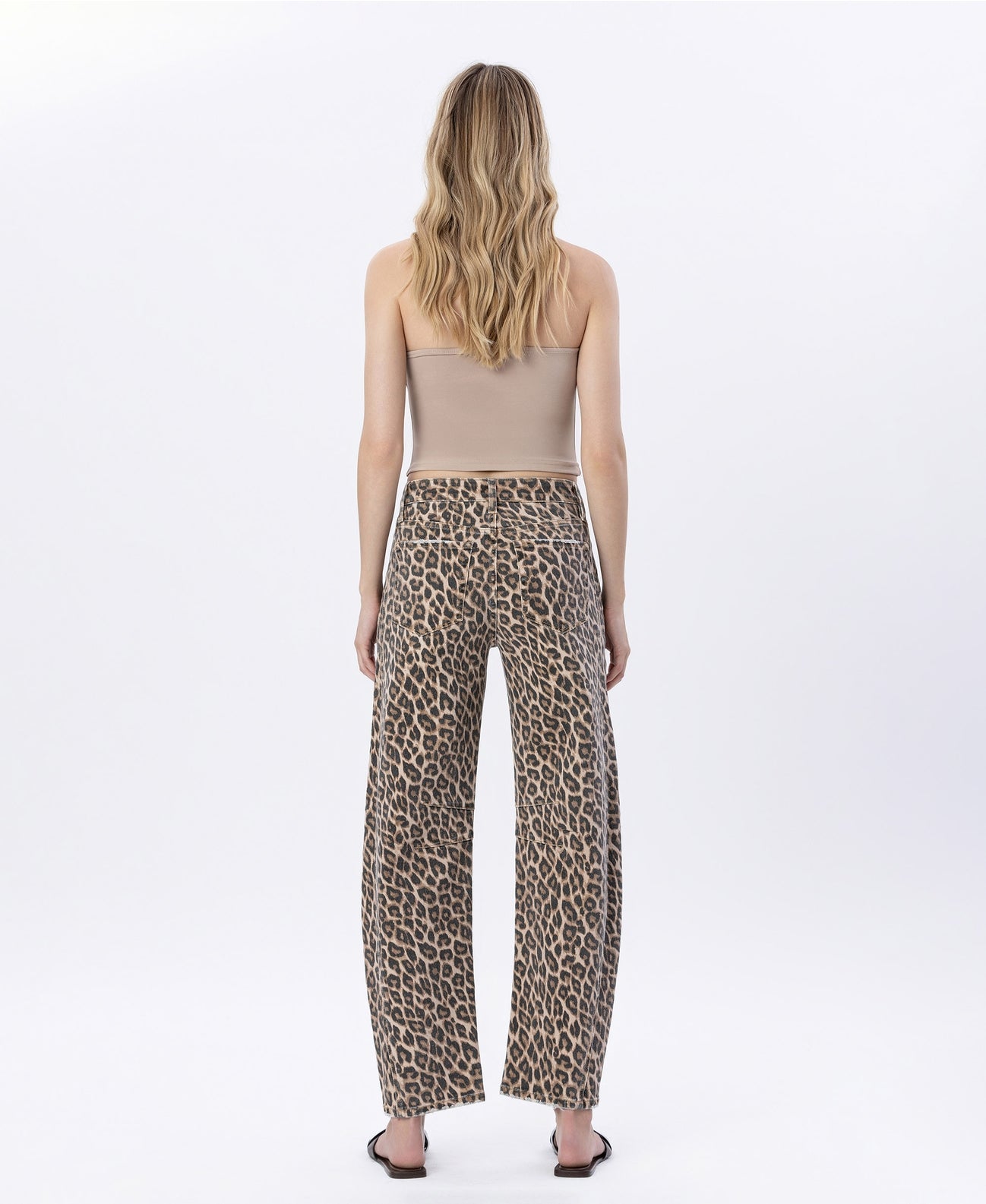 LEOPARD High Rise Leopard Print Barrel Jeans