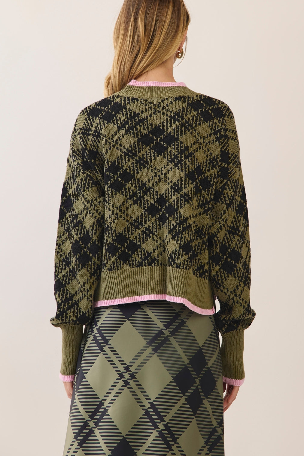 Plaid Contrast Trim Knit Sweater