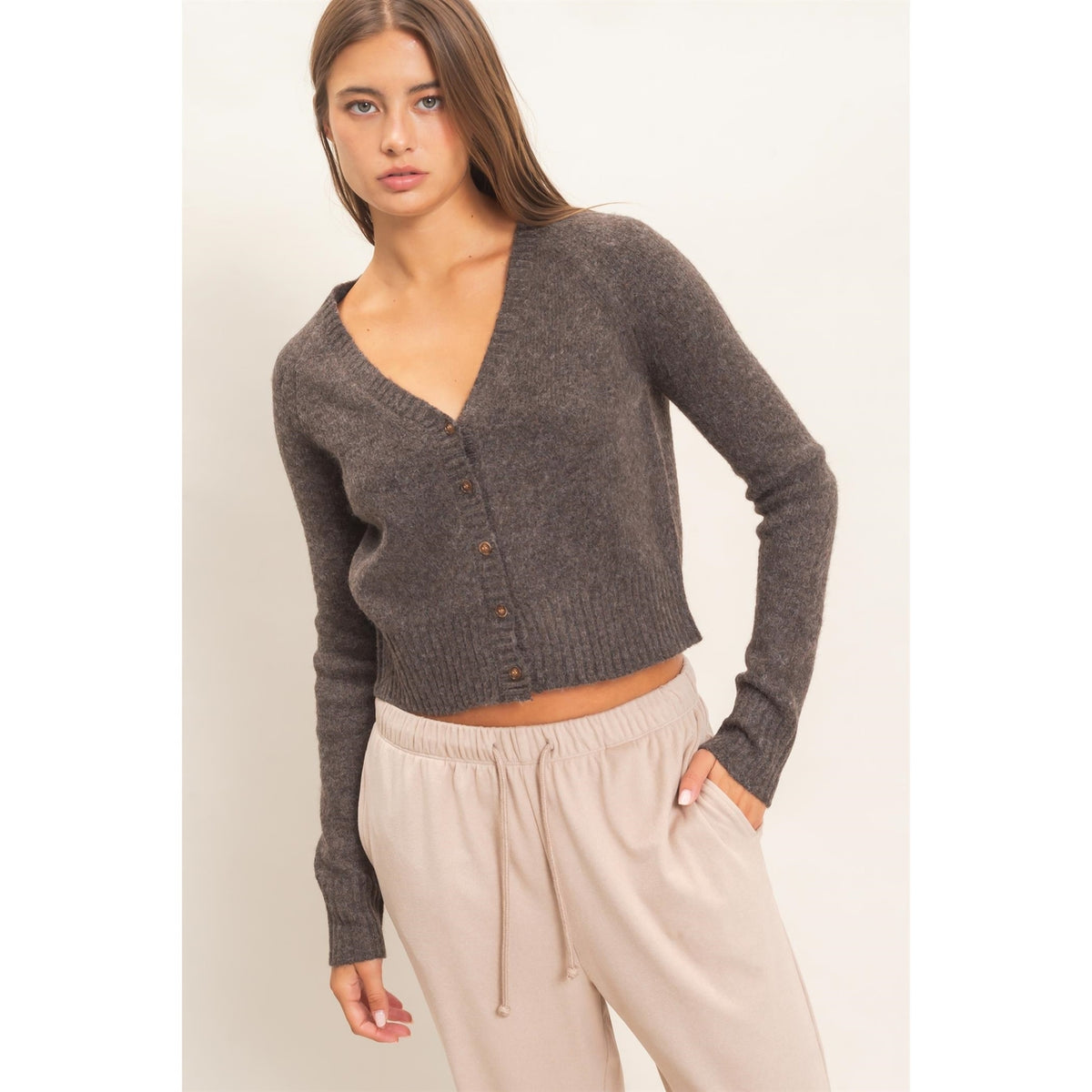 Brown V-Neck Cardigan