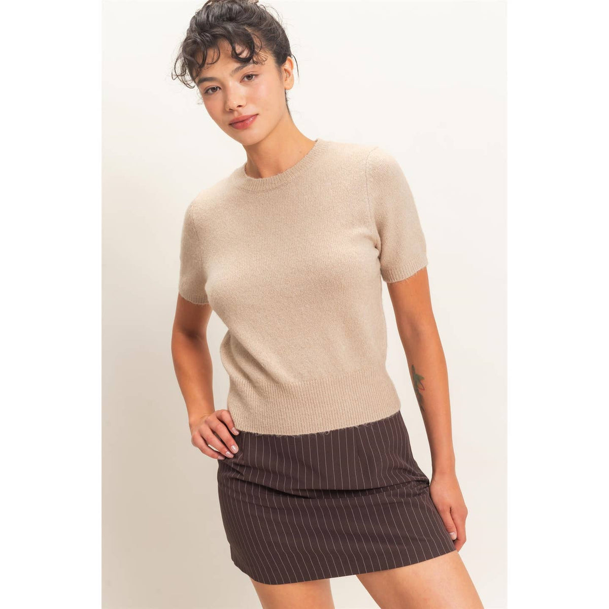 Taupe Short Sleeve Sweater