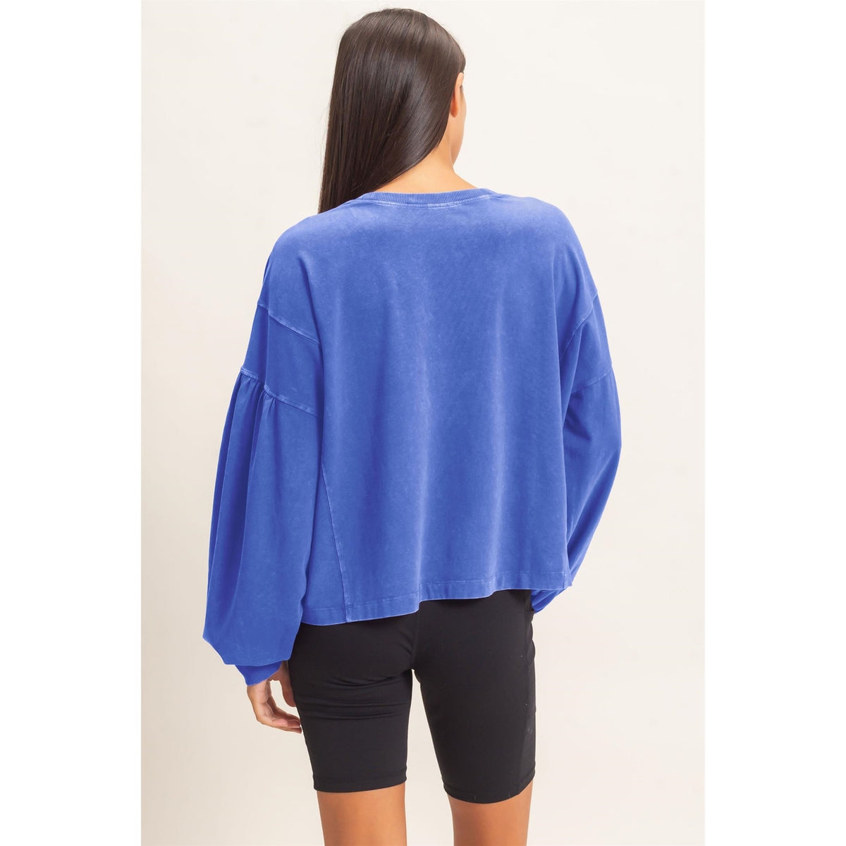 Cobalt Mineral Wash Puff Long Sleeve Boxy Top