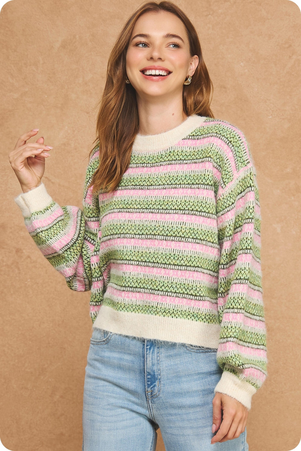 Textured Stripe Drop Shoulder Knit Sweater