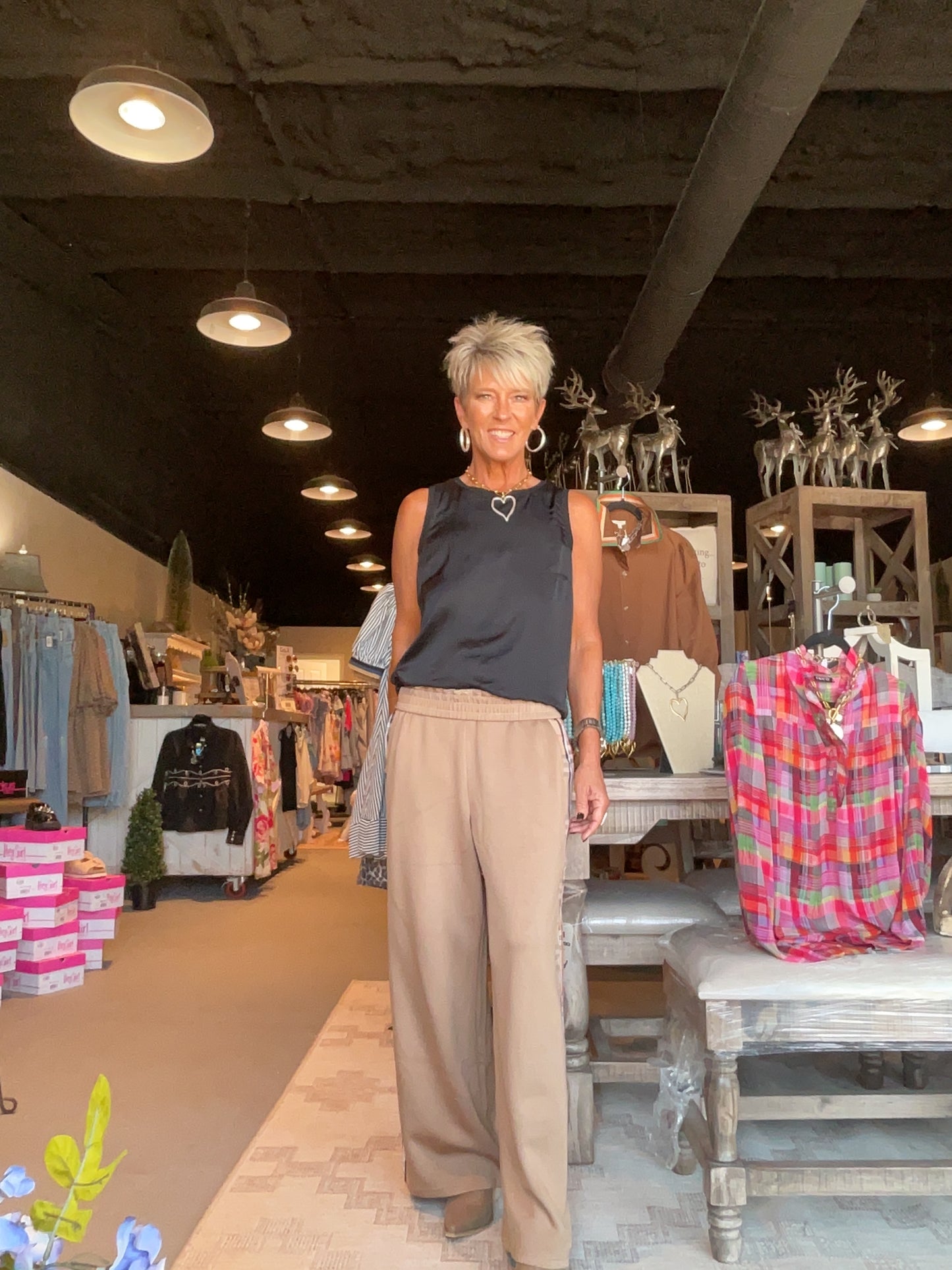 Taupe Pants with Plaid Stripe