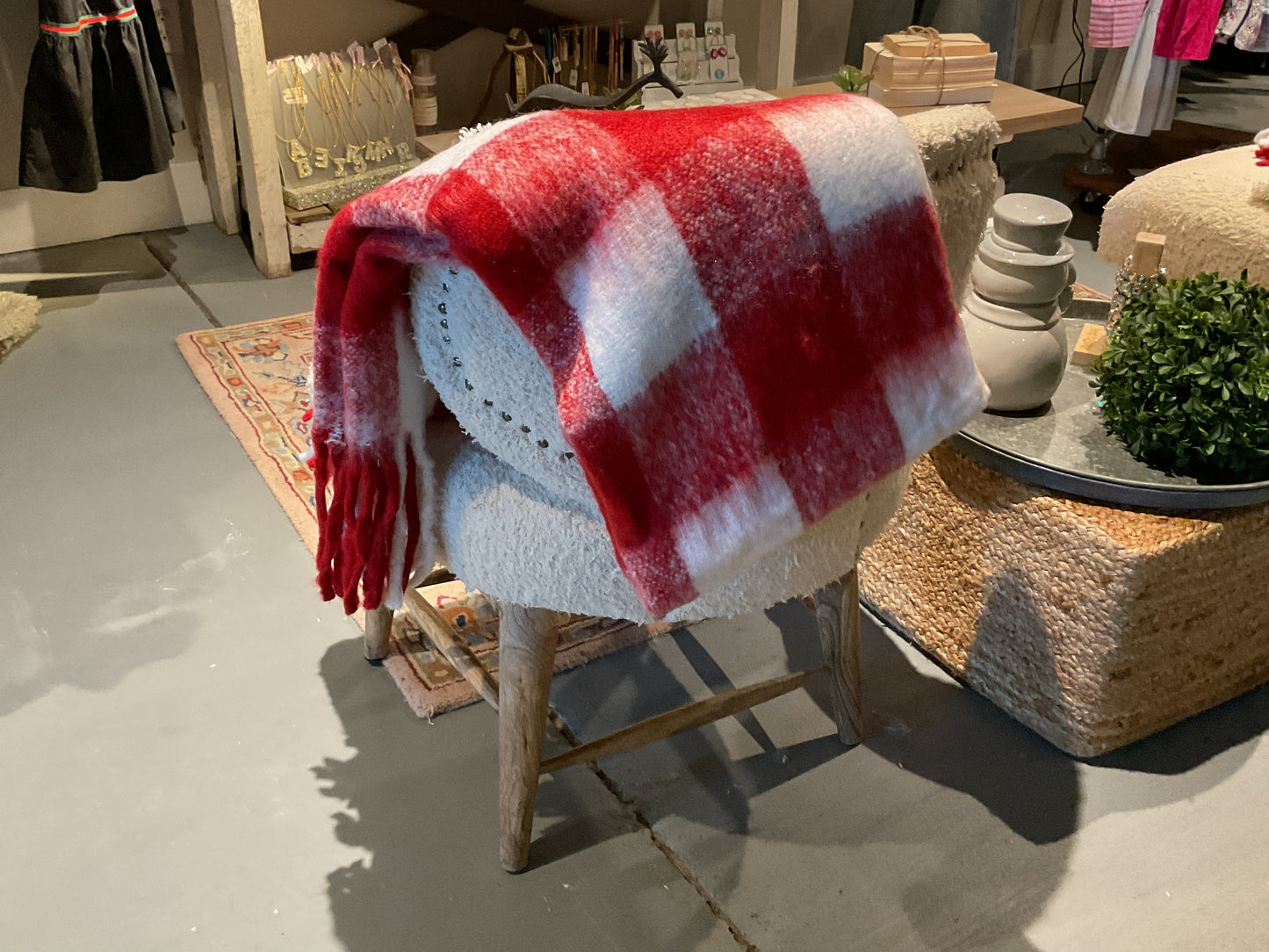 Woven Acrylic Throw with Fringe, Plaid