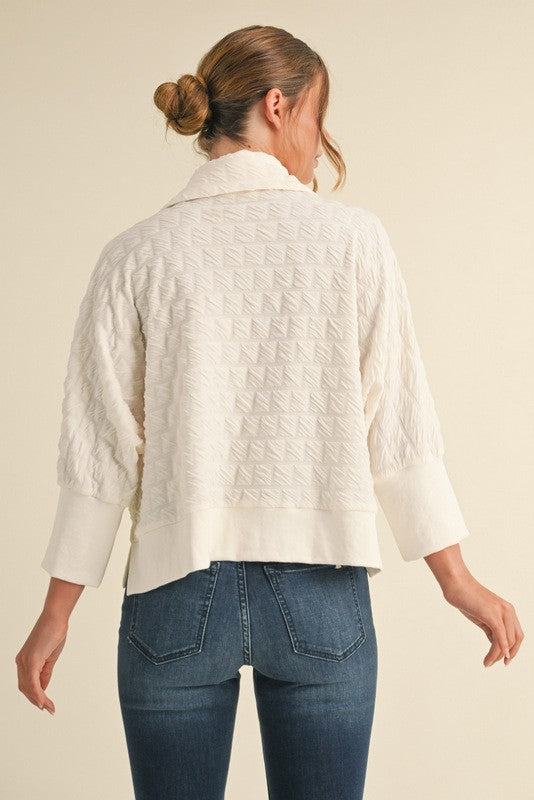 Ivory 3/4 Button Down Long Sleeve Top