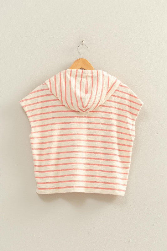 Red Striped Hooded Top with Pocket