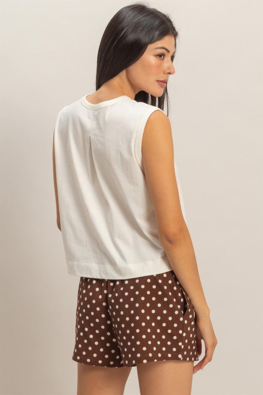 Sleeveless Top with Back Pleats in Off White