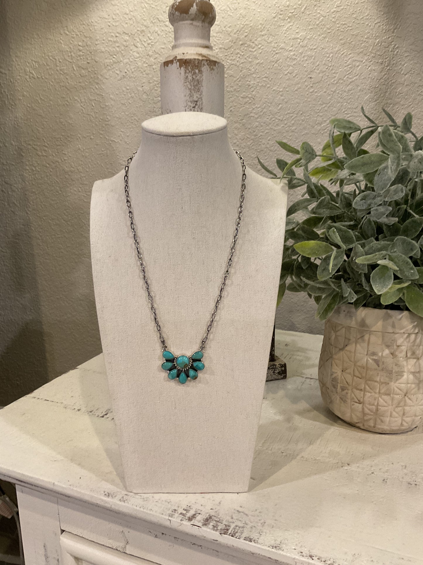 Sterling Silver Genuine Turquoise Naja Shaped Necklace