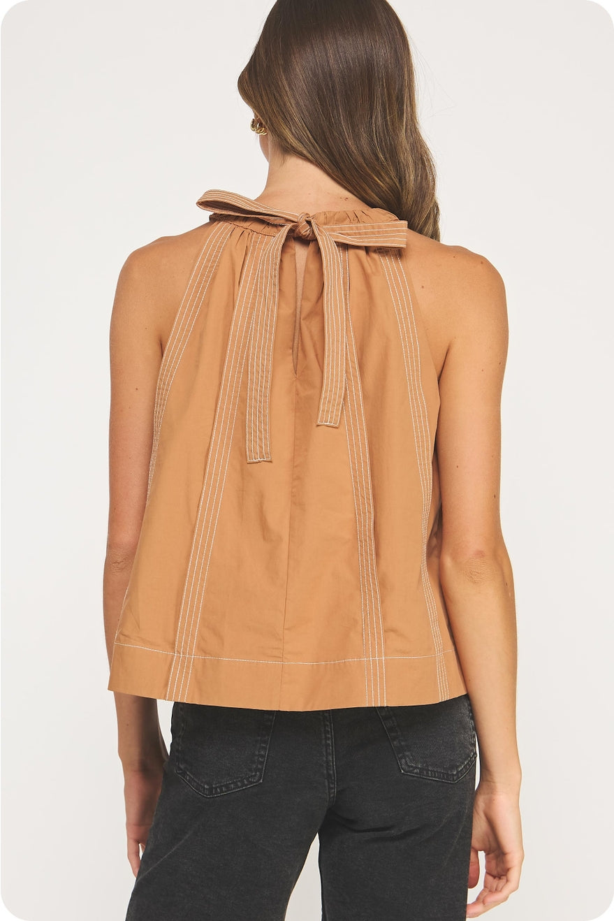 Stitch Contrast Halter Neck Top