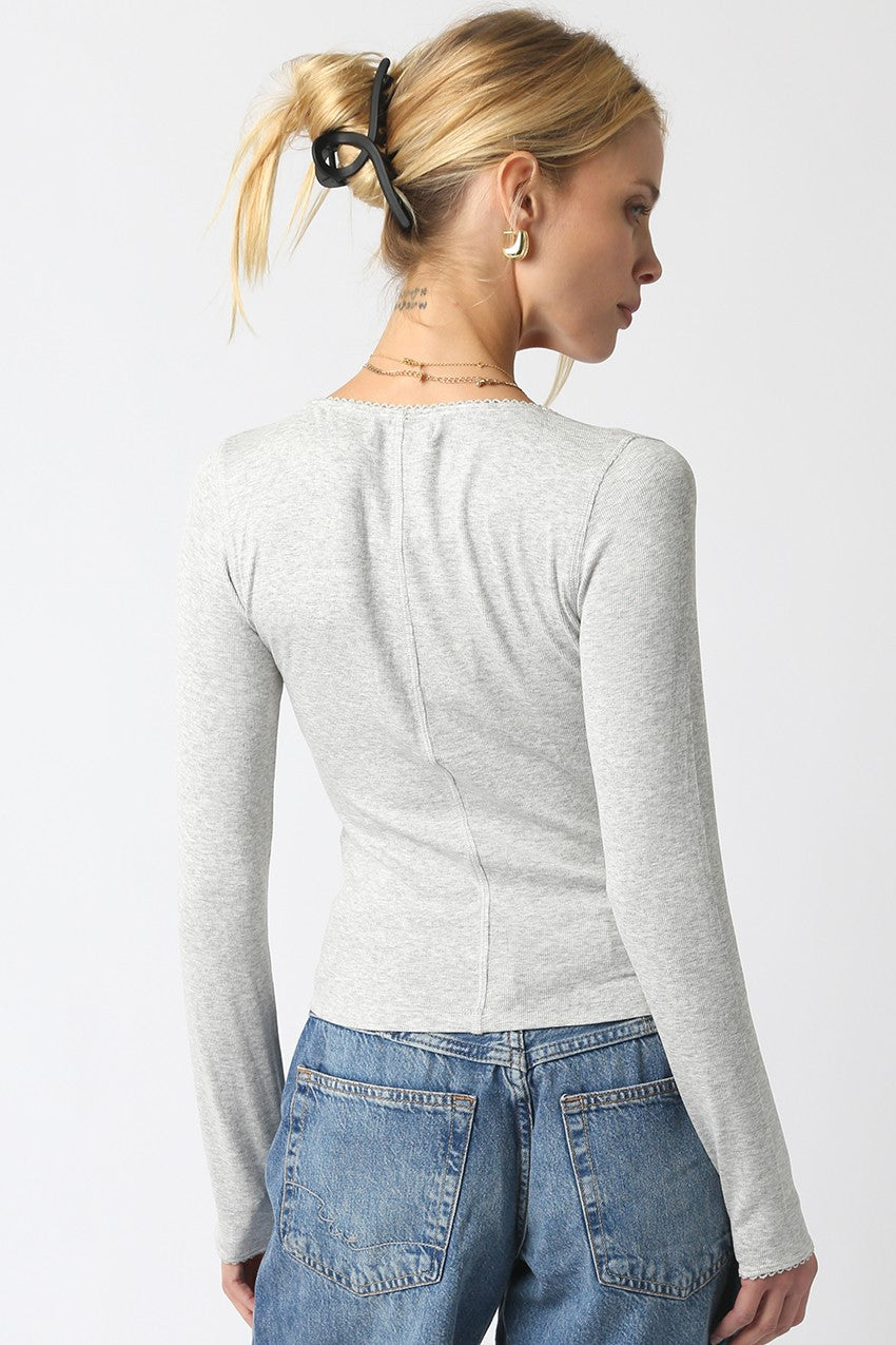 Rowan Button Top in Heather Grey