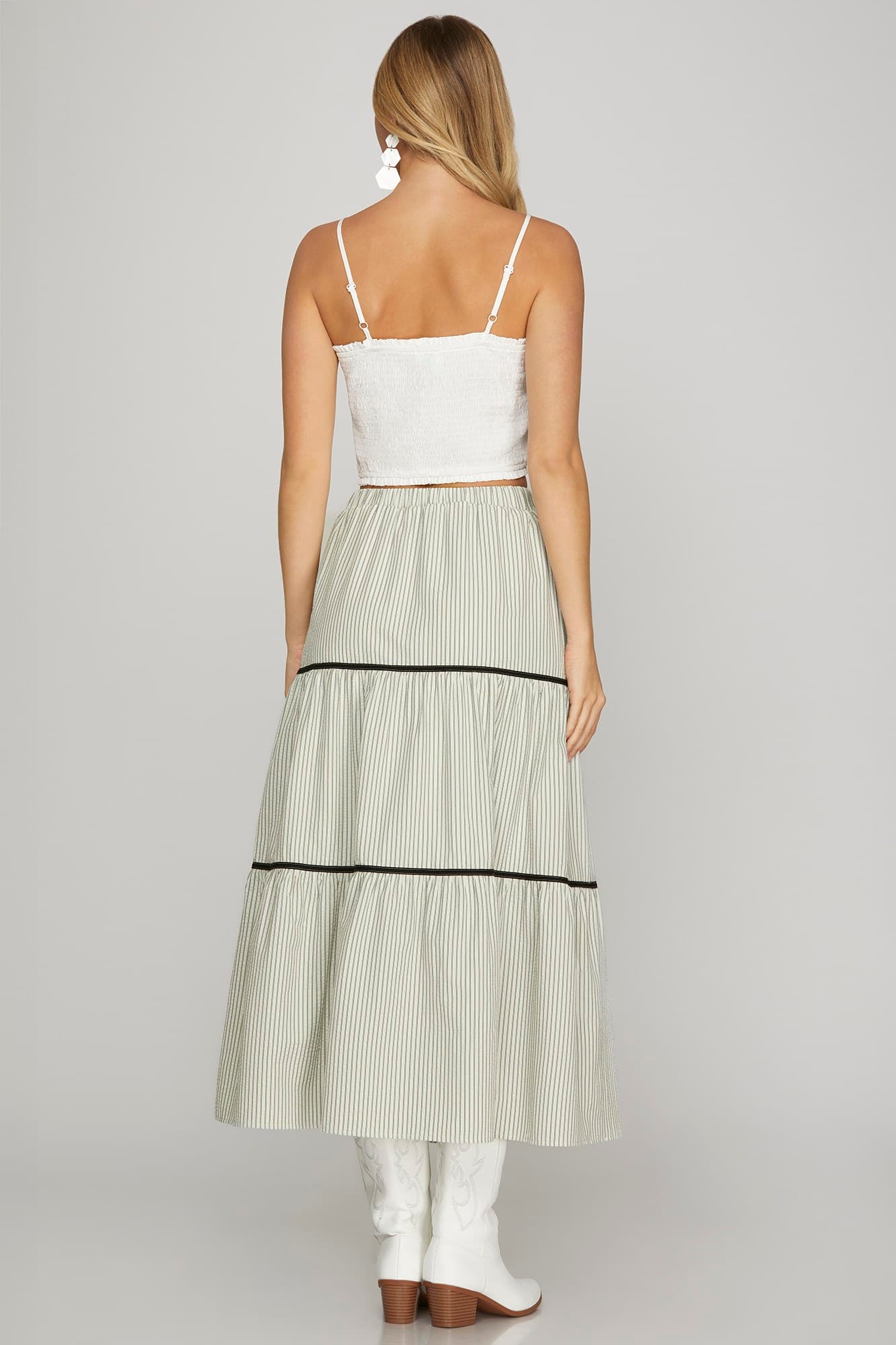 Striped Tiered Maxi Skirt