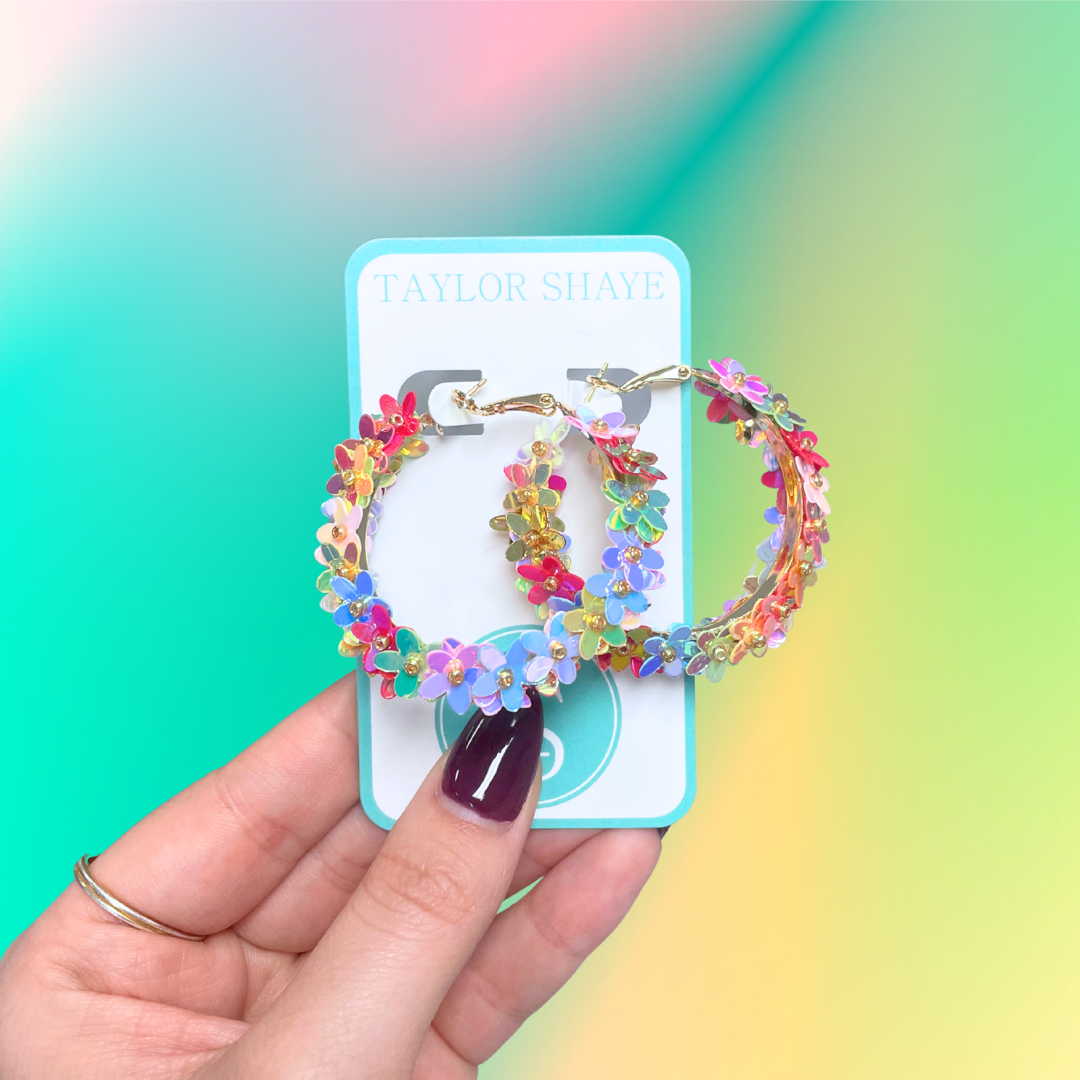 Lily Flower Hoops in Rainbow Iridescent