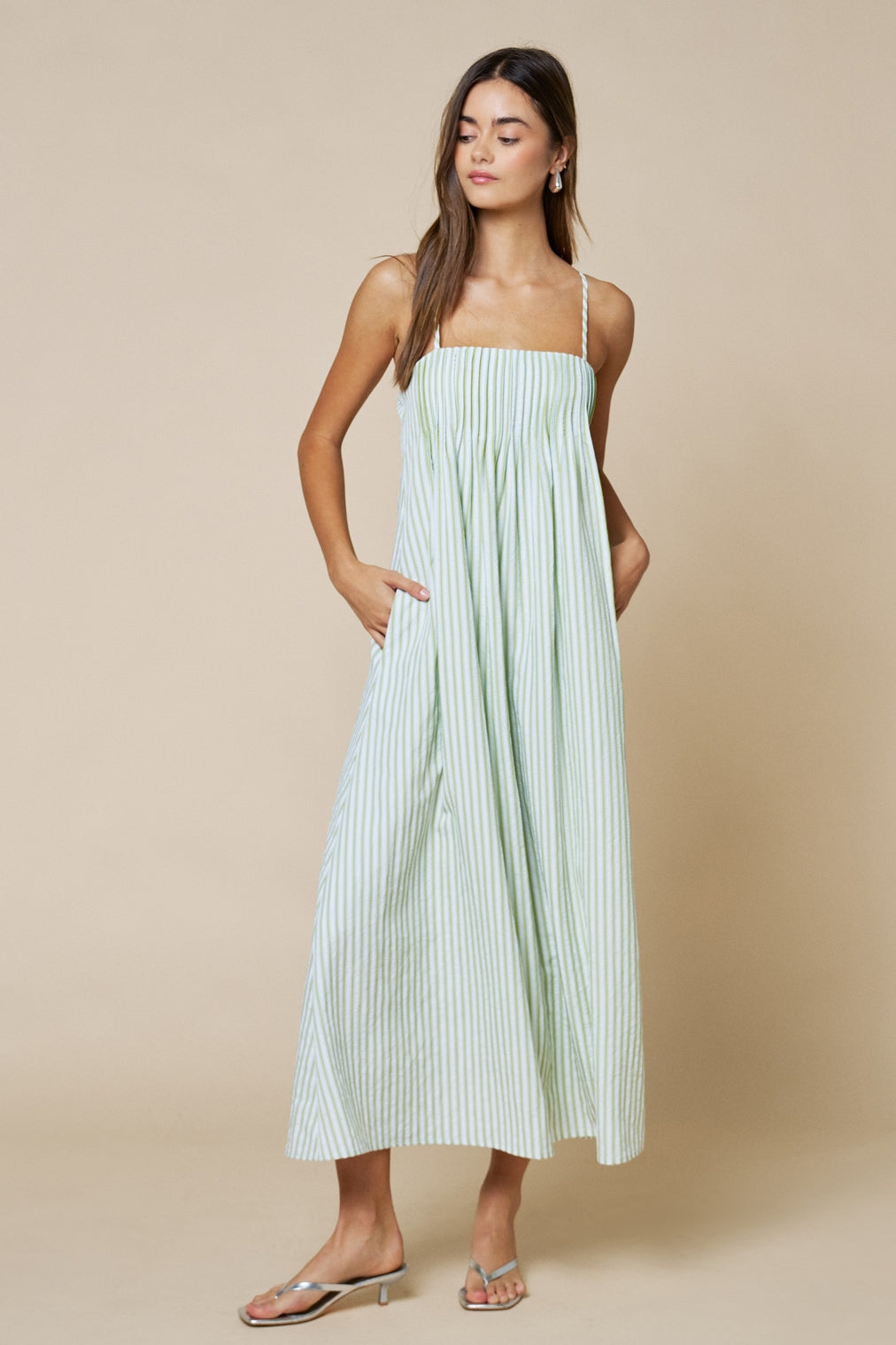 Cream/Matcha Striped Maxi Dress
