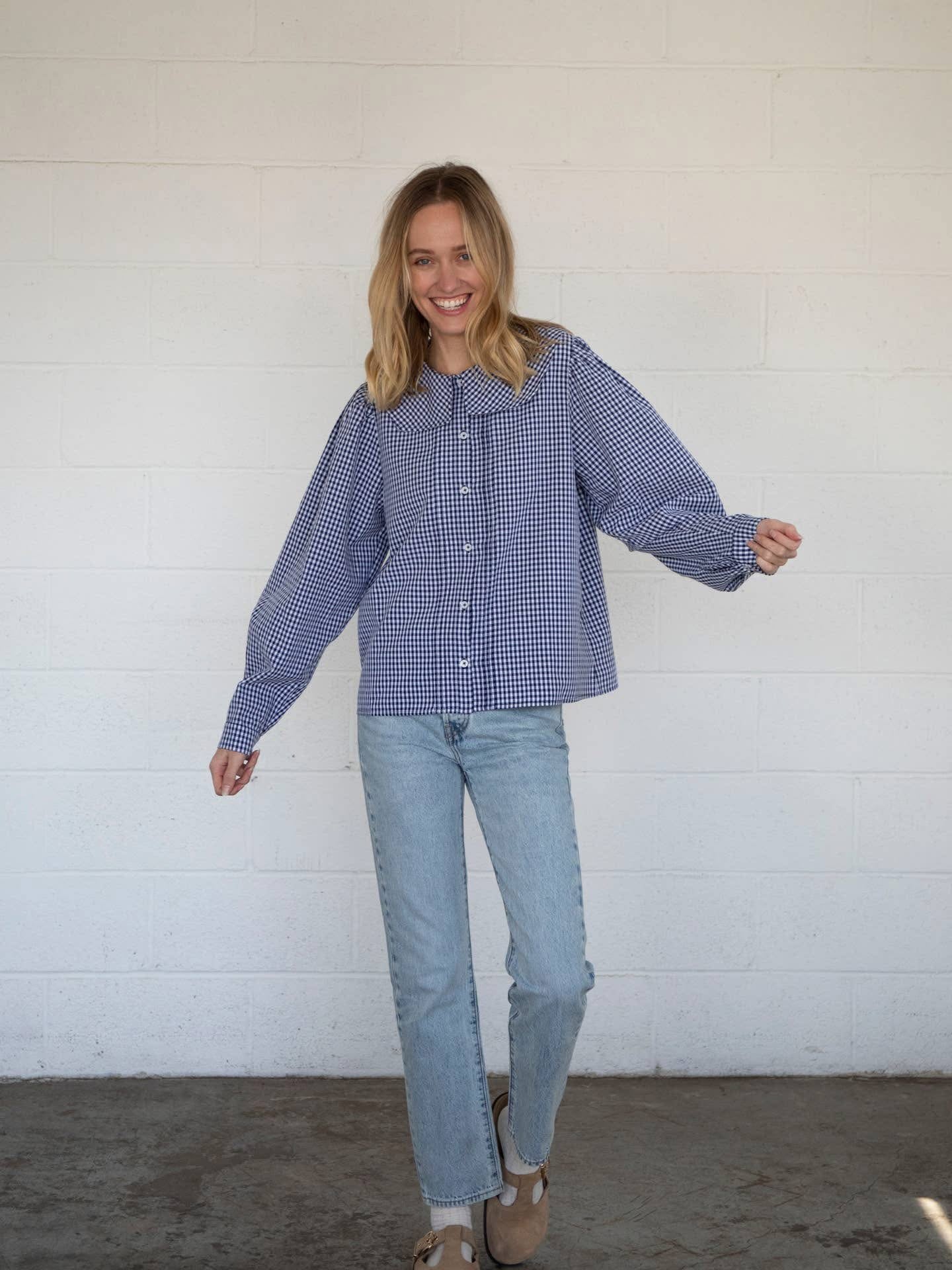 Charlotte Gingham Button Down with Peter Pan Collar