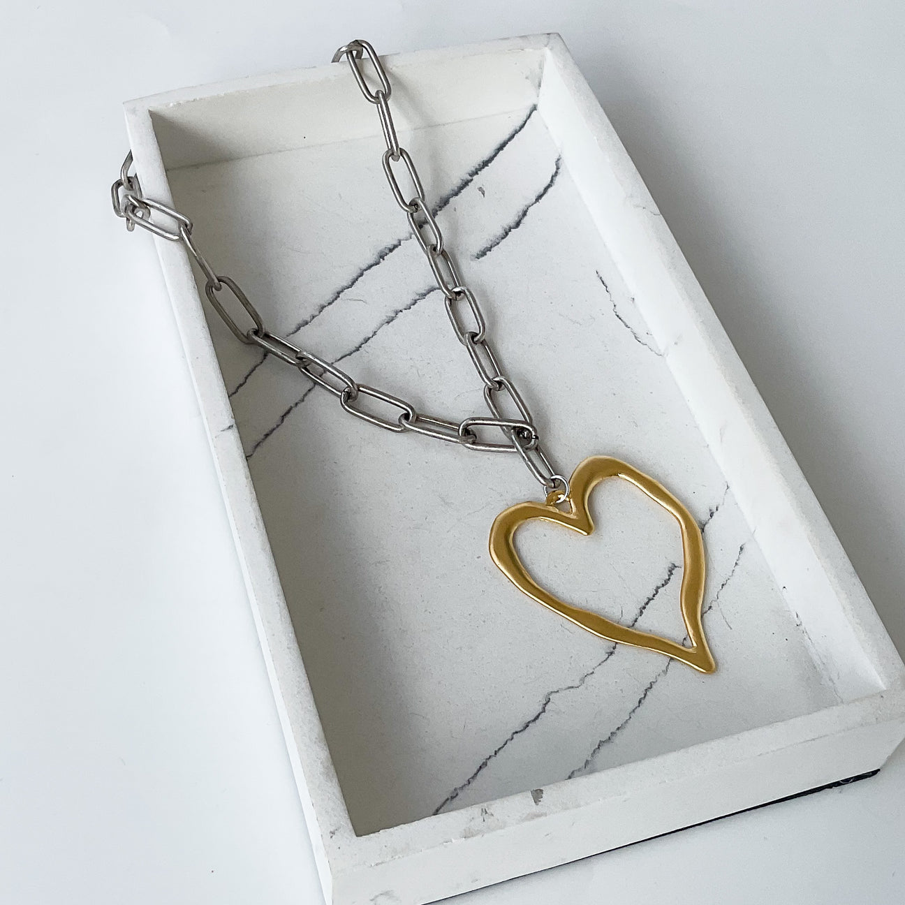 18” Silver with Gold Heart on Paperclip Chain