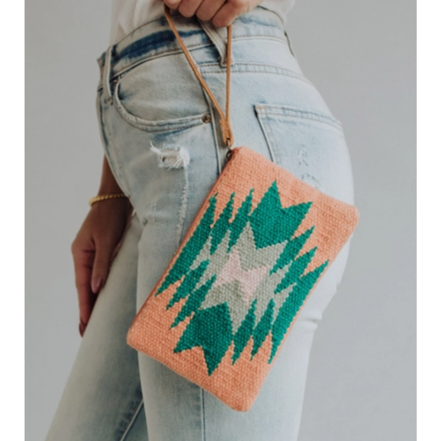 Orange & Teal Aztec Wristlet
