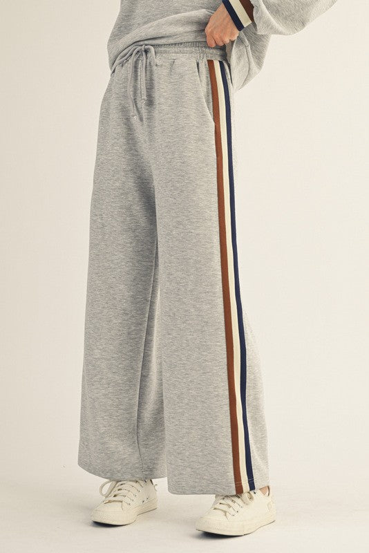 Grey Sweat Suit With Striped Trim Set