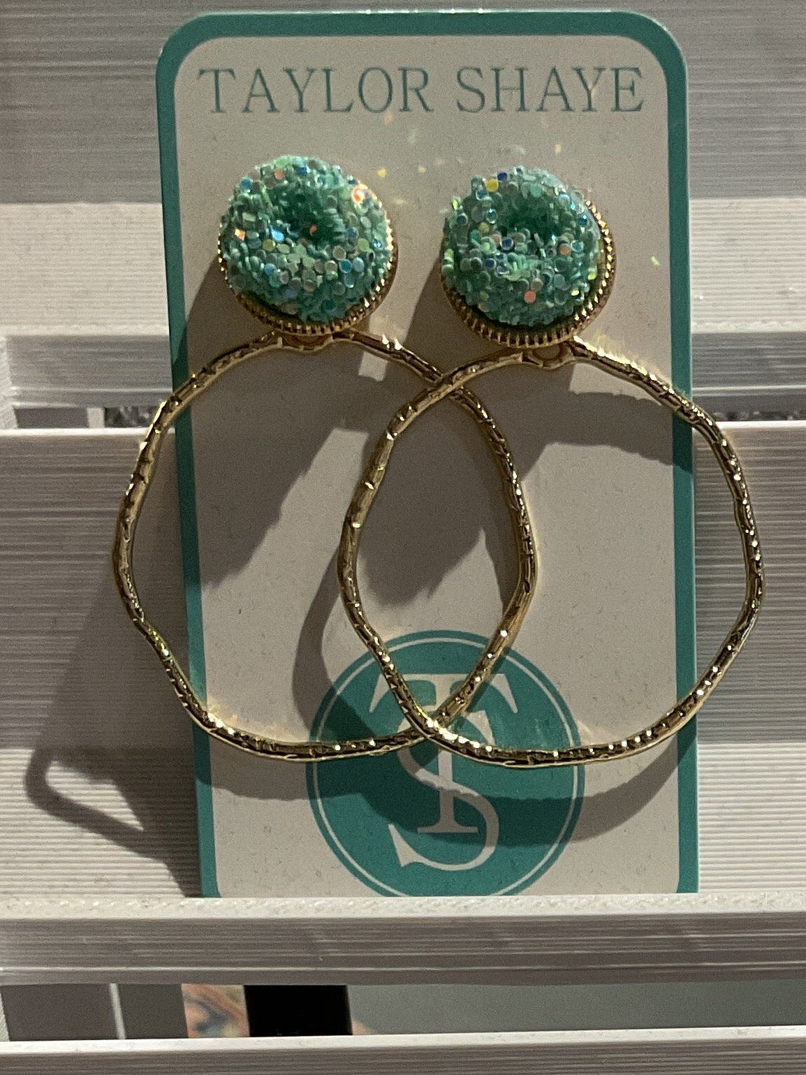 TS05 Mint Glitter Top Hoops