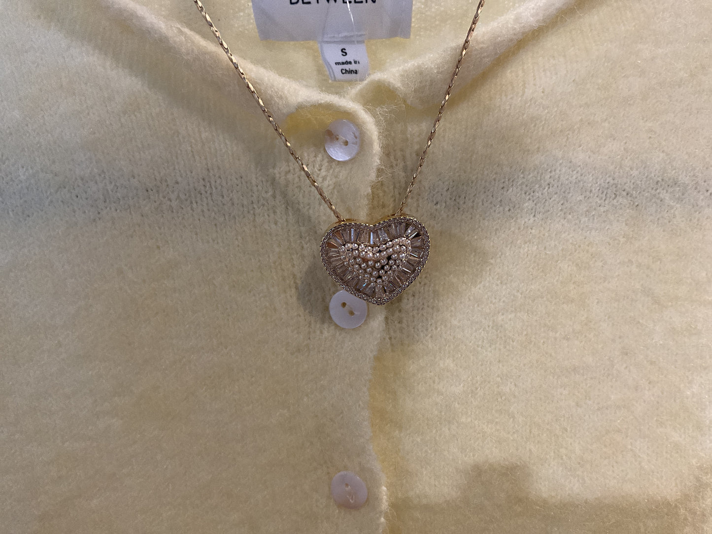 Heart with Pearls and Baguette Necklace