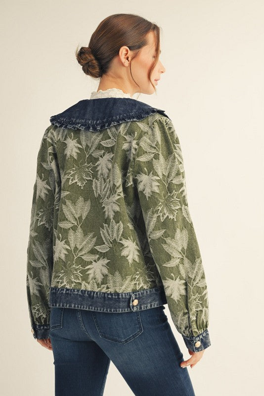 Ruffled Wide Collar Leaf Jacquard Jacket