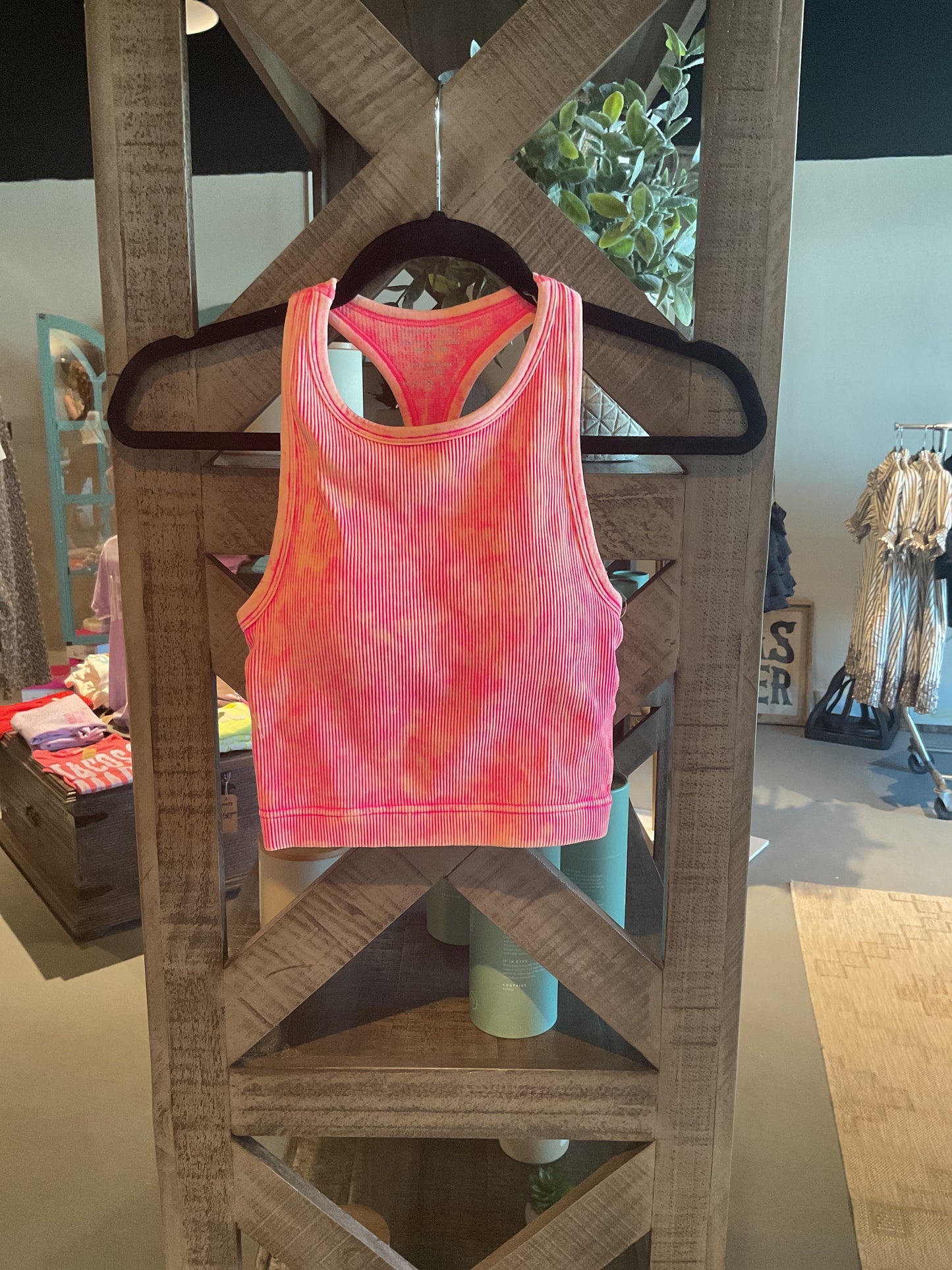 ZN57 Coral Fuchsia Ribbed Racerback Bralette Tank